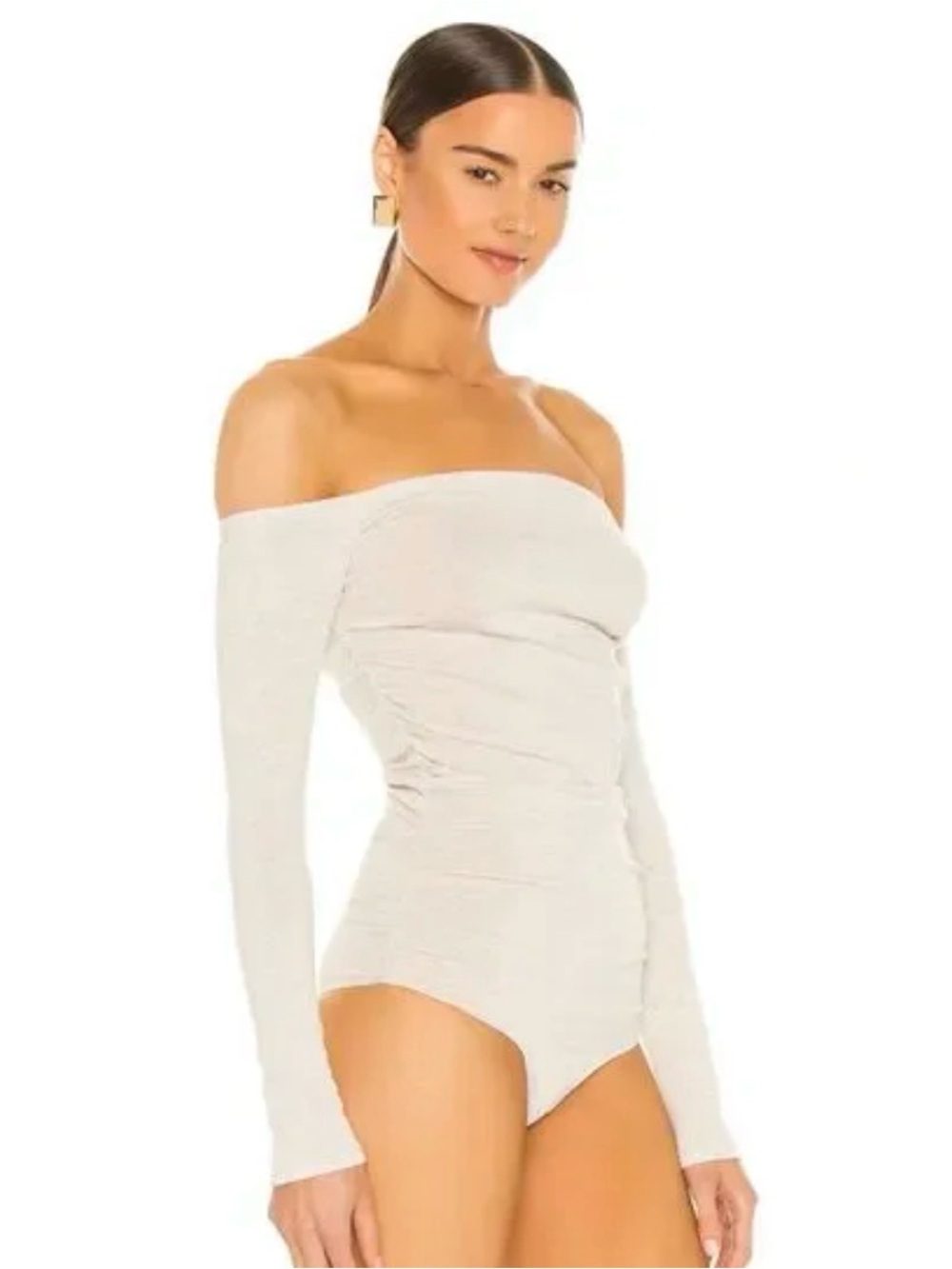 Michael Costello x Revolve Jace Long Sleeve Cream Bodysuit - Women Tops
